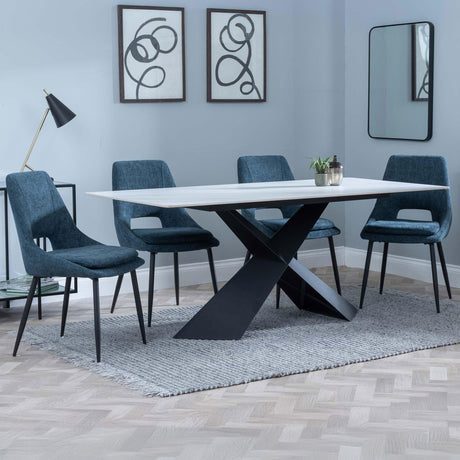 Gloria White Ceramic Dining Set - Stansbury Fabric Dining Chair