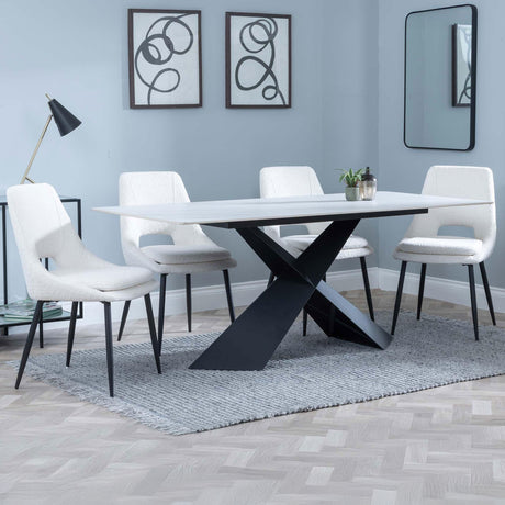 Gloria White Ceramic Dining Set - Stansbury Fabric Dining Chair