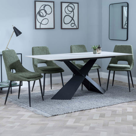 Gloria White Ceramic Dining Set - Stansbury Fabric Dining Chair