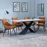 Gloria White Ceramic Dining Set - Torres Fabric Swivel Dining Chair
