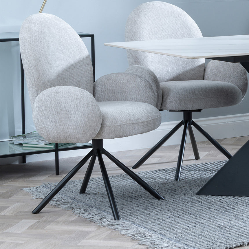 Gloria White Ceramic Dining Set - Altavista Fabric Swivel Dining Chair