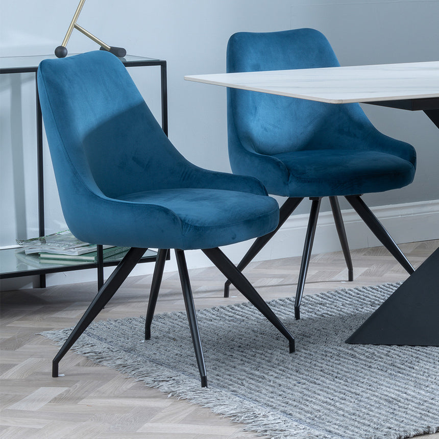 Gloria White Ceramic Dining Set - Diana Velvet Fabric Swivel Dining Chair