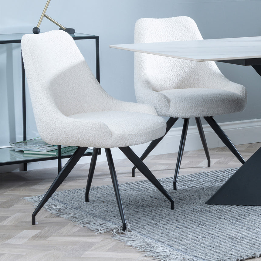 Gloria White Ceramic Dining Set - Diana Velvet Fabric Swivel Dining Chair