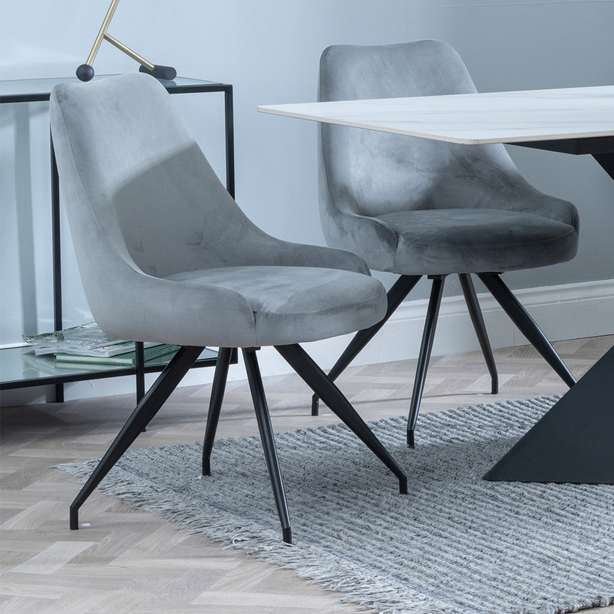 Gloria White Ceramic Dining Set - Diana Velvet Fabric Swivel Dining Chair