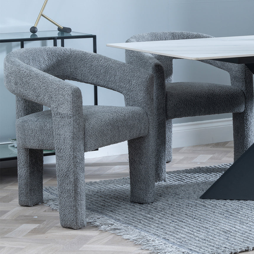 Gloria White Ceramic Dining Set - Killen Boucle Fabric Dining Chair