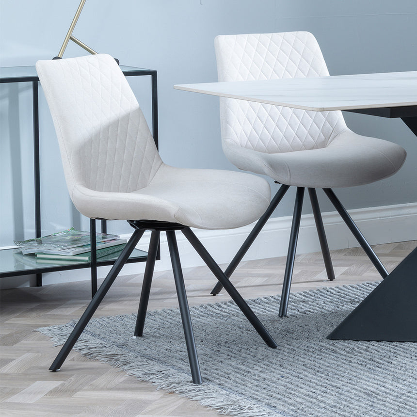 Gloria White Ceramic Dining Set - Messina Fabric Swivel Dining Chair