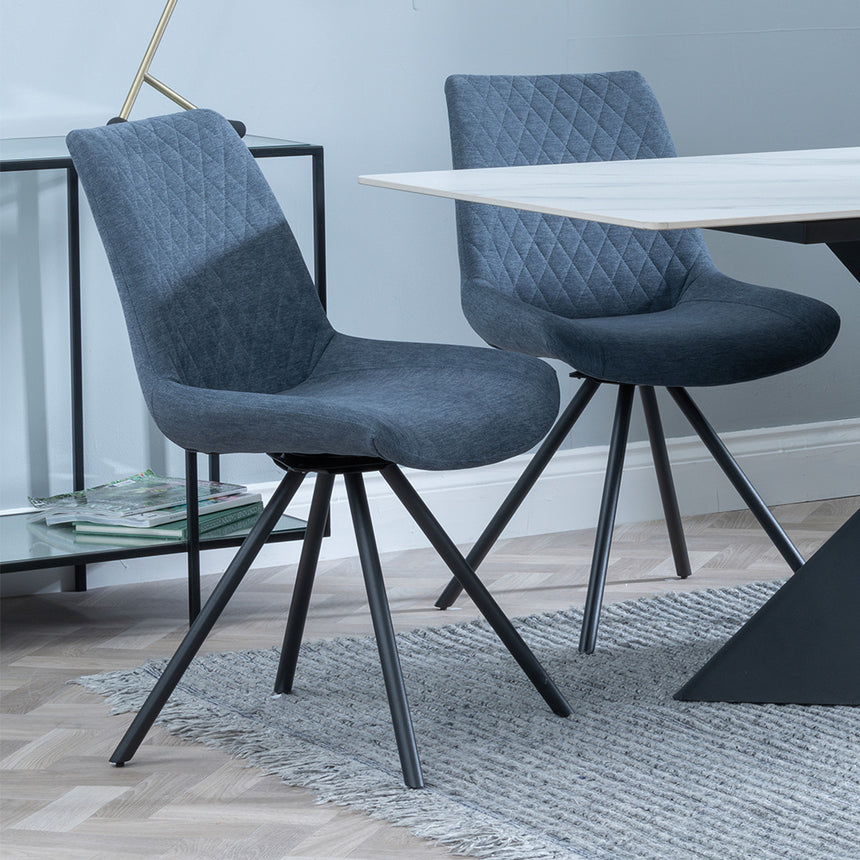 Gloria White Ceramic Dining Set - Messina Fabric Swivel Dining Chair