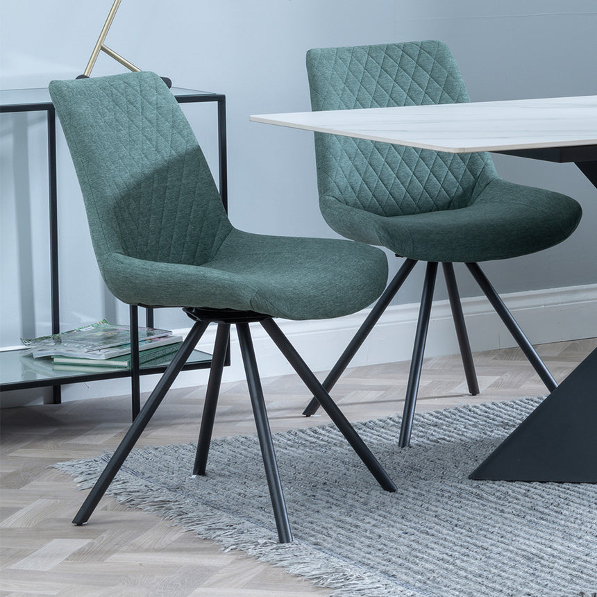 Gloria White Ceramic Dining Set - Messina Fabric Swivel Dining Chair