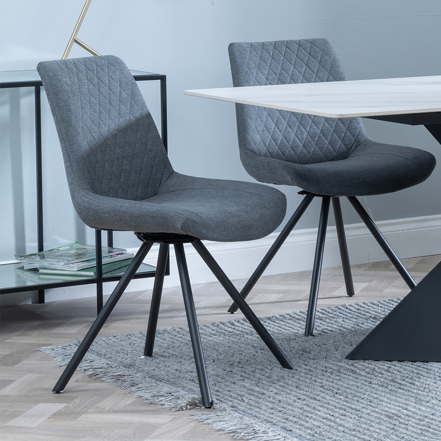 Gloria White Ceramic Dining Set - Messina Fabric Swivel Dining Chair