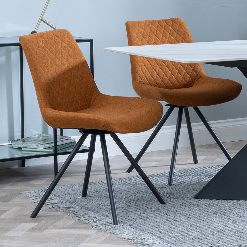 Gloria White Ceramic Dining Set - Messina Fabric Swivel Dining Chair