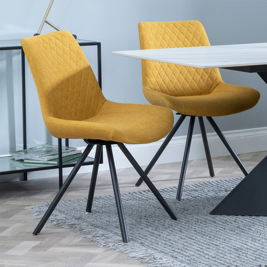 Gloria White Ceramic Dining Set - Messina Fabric Swivel Dining Chair