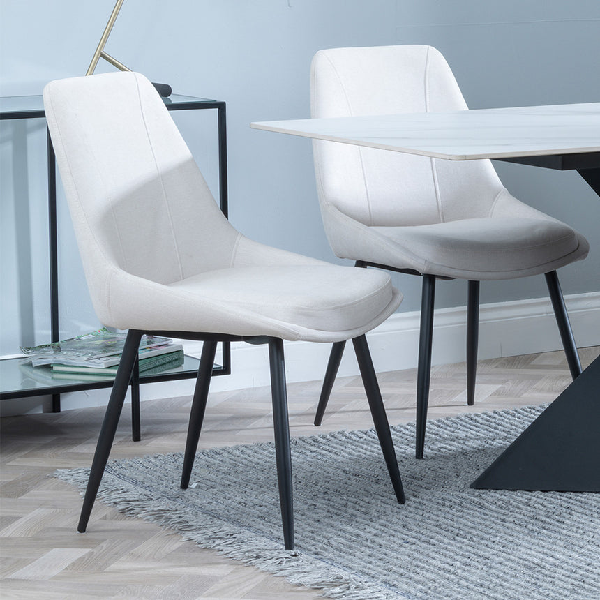 Gloria White Ceramic Dining Set - Rovereto Fabric Dining Chair