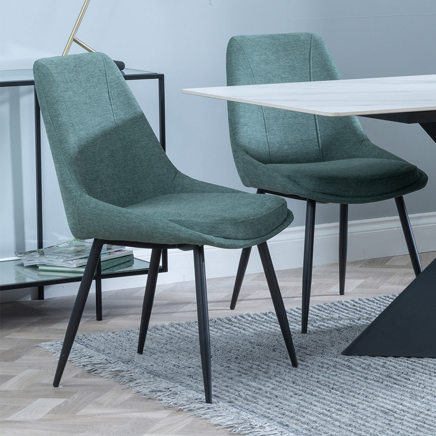 Gloria White Ceramic Dining Set - Rovereto Fabric Dining Chair