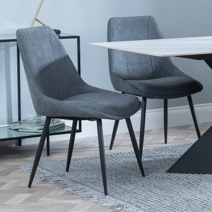 Gloria White Ceramic Dining Set - Rovereto Fabric Dining Chair