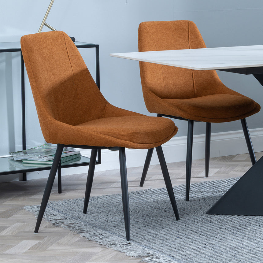 Gloria White Ceramic Dining Set - Rovereto Fabric Dining Chair