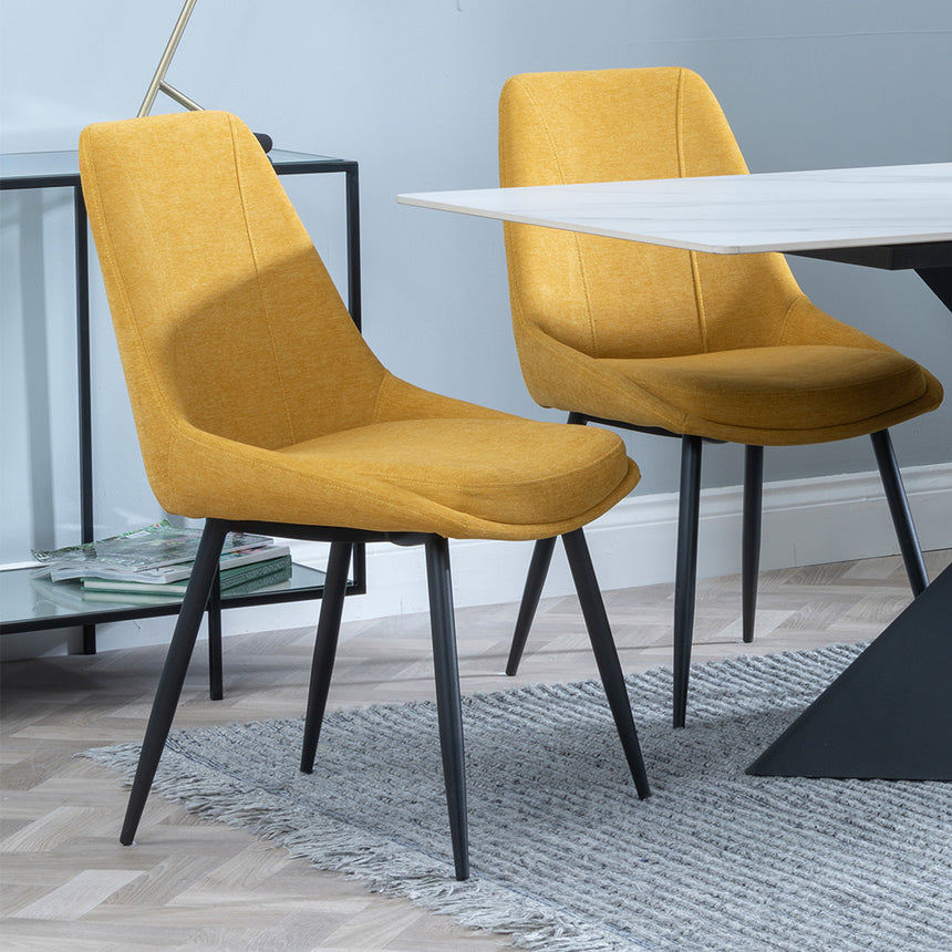 Gloria White Ceramic Dining Set - Rovereto Fabric Dining Chair