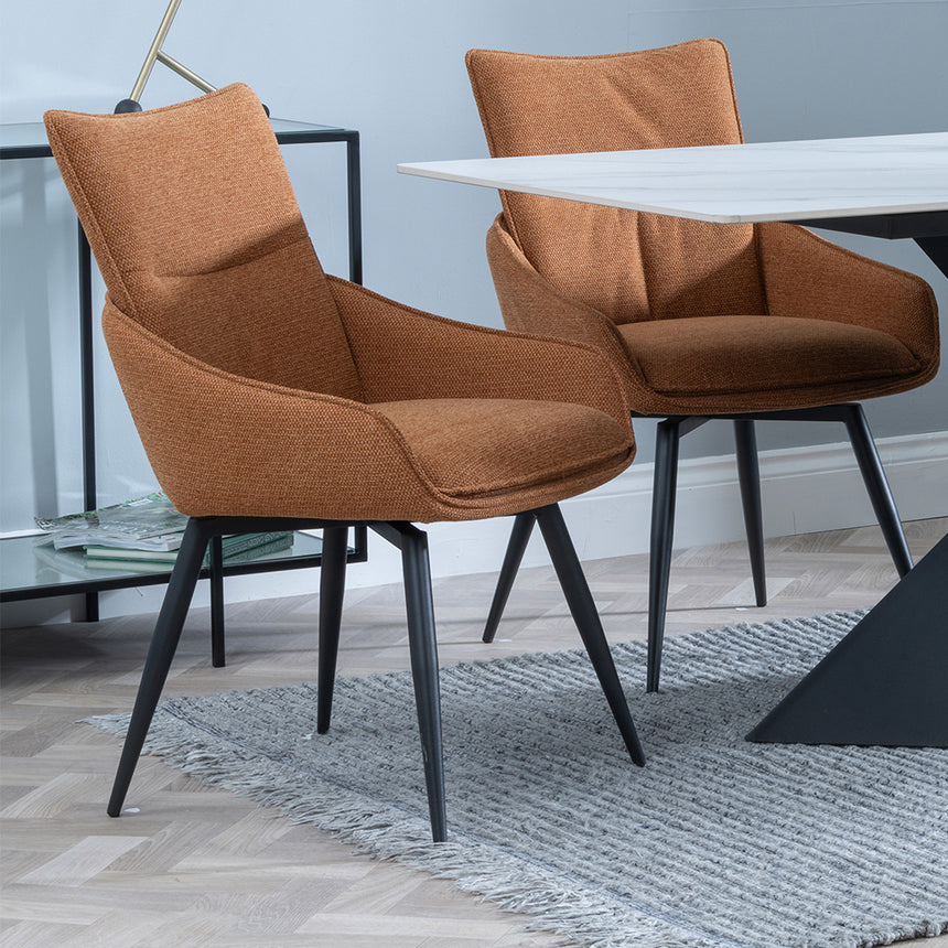 Gloria White Ceramic Dining Set - Torres Fabric Swivel Dining Chair