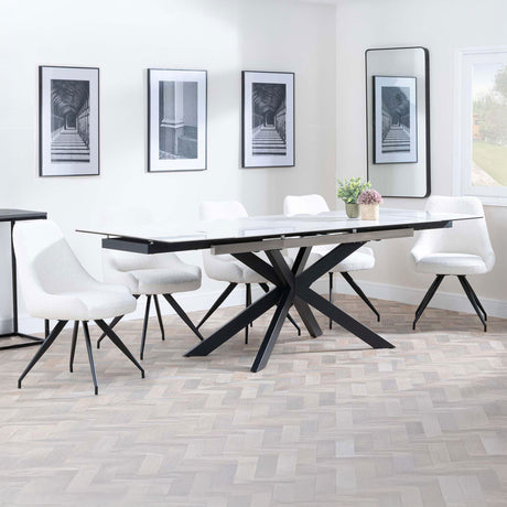 Grace White Ceramic Extending Dining Set - Diana Velvet Fabric Swivel Dining Chair