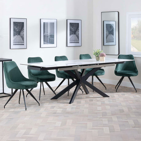 Grace White Ceramic Extending Dining Set - Diana Velvet Fabric Swivel Dining Chair