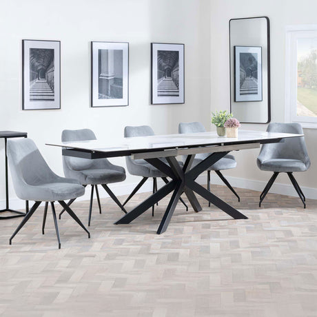 Grace White Ceramic Extending Dining Set - Diana Velvet Fabric Swivel Dining Chair