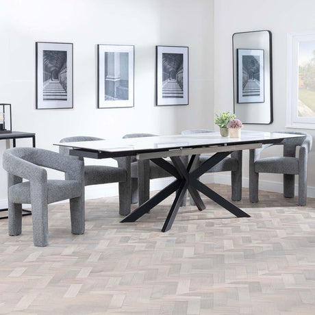 Grace White Ceramic Extending Dining Set - Killen Boucle Fabric Dining Chair