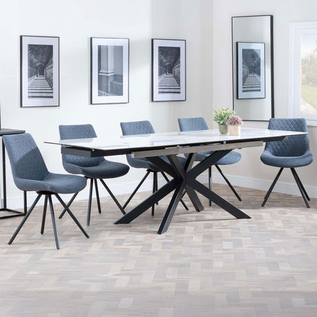 Grace White Ceramic Extending Dining Set - Messina Fabric Swivel Dining Chair