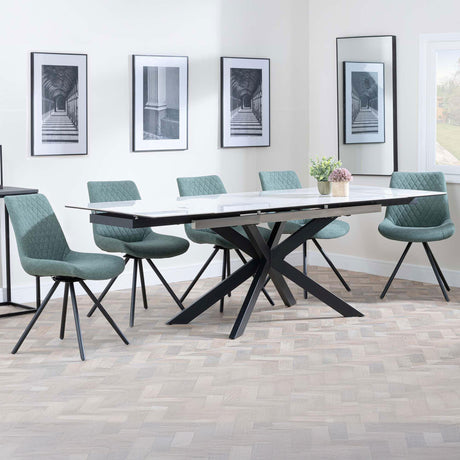 Grace White Ceramic Extending Dining Set - Messina Fabric Swivel Dining Chair