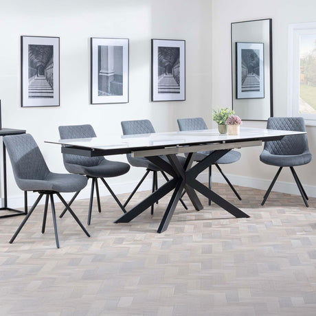 Grace White Ceramic Extending Dining Set - Messina Fabric Swivel Dining Chair