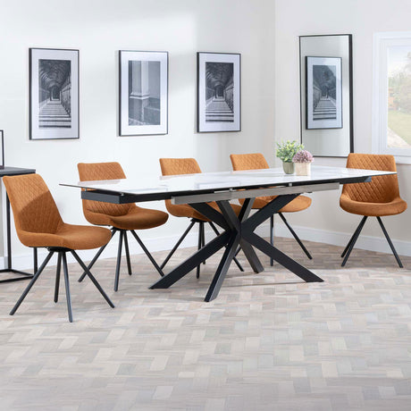 Grace White Ceramic Extending Dining Set - Messina Fabric Swivel Dining Chair