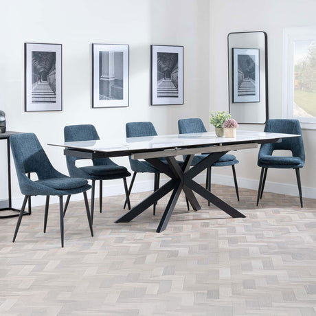 Grace White Ceramic Extending Dining Set - Stansbury Fabric Dining Chair