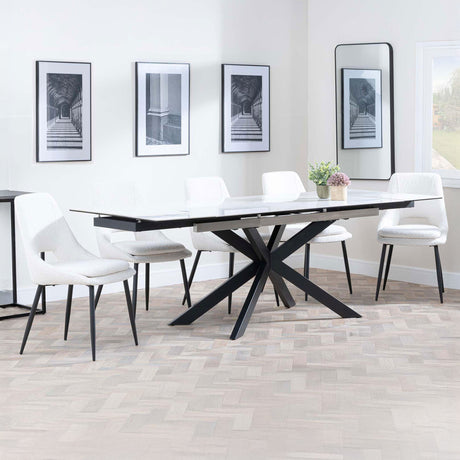 Grace White Ceramic Extending Dining Set - Stansbury Fabric Dining Chair