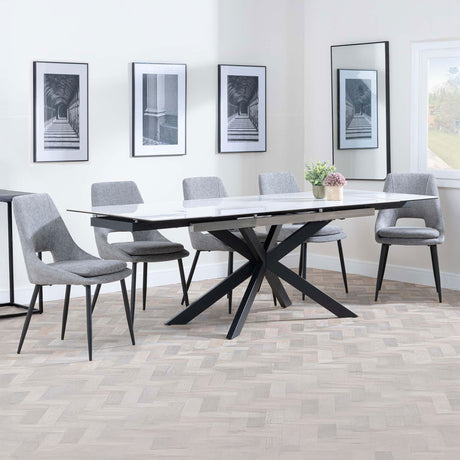 Grace White Ceramic Extending Dining Set - Stansbury Fabric Dining Chair