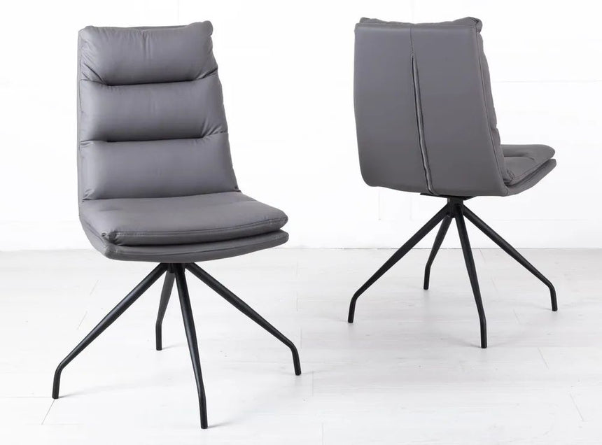 Set of 2 Tuscany  Leather Swivel Dining Chair with Black Legs