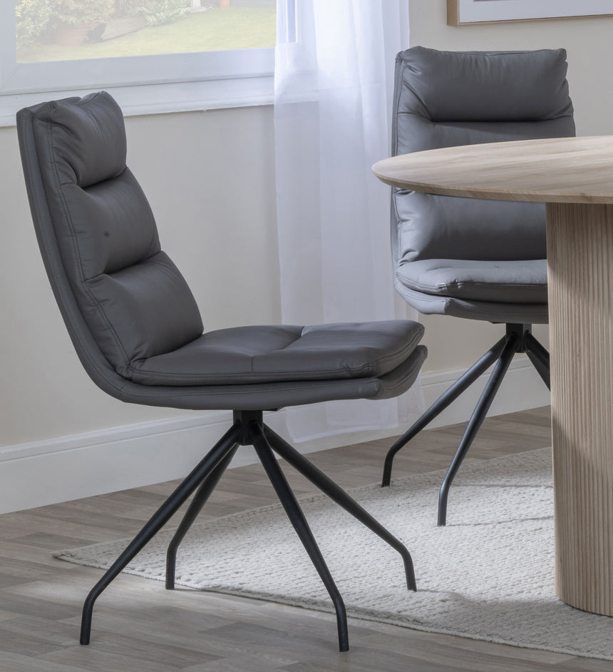 Set of 2 Tuscany  Leather Swivel Dining Chair with Black Legs