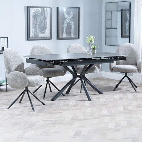 Hannah Black Ceramic Extending Dining Set - Altavista Fabric Swivel Dining Chair