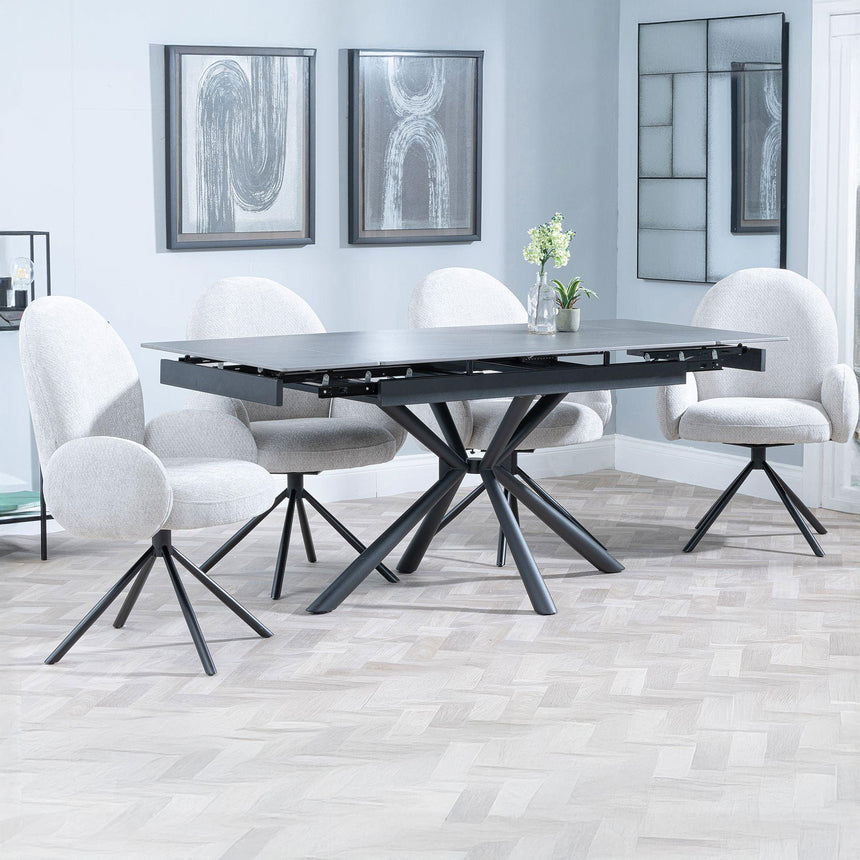 Hannah Black Ceramic Extending Dining Set - Altavista Fabric Swivel Dining Chair