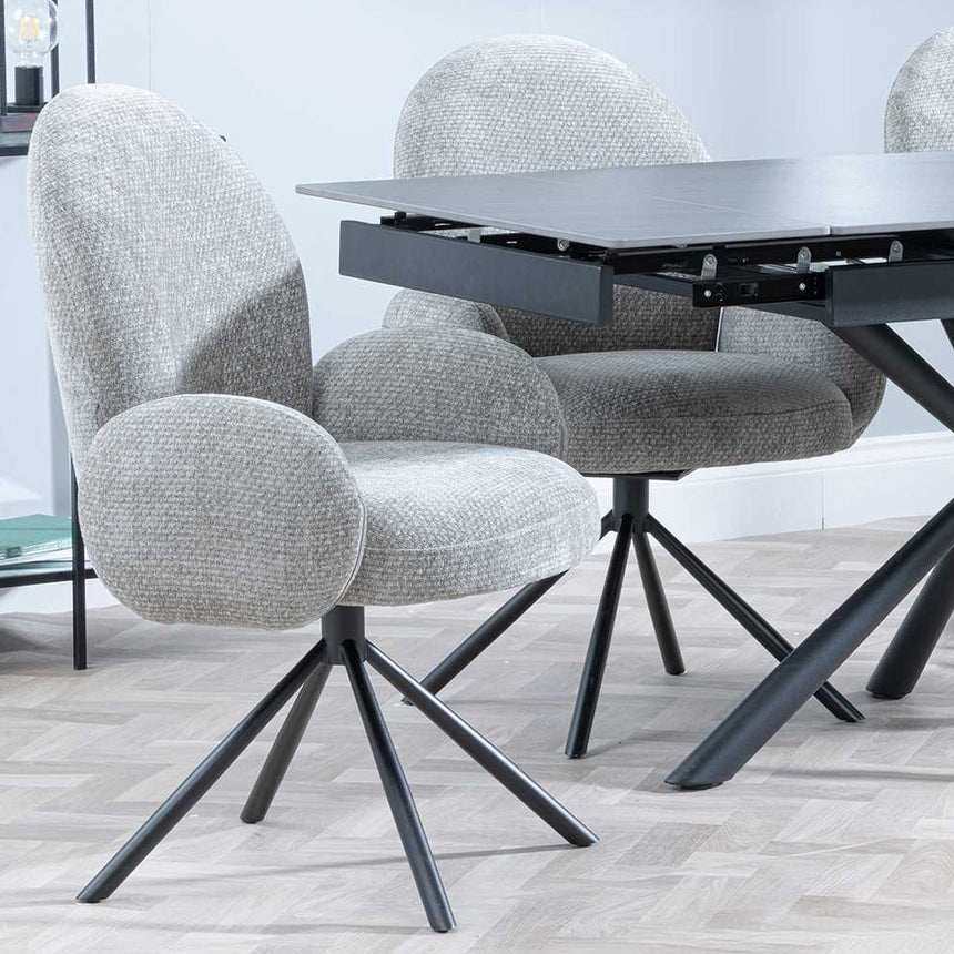 Hannah Black Ceramic Extending Dining Set - Altavista Fabric Swivel Dining Chair