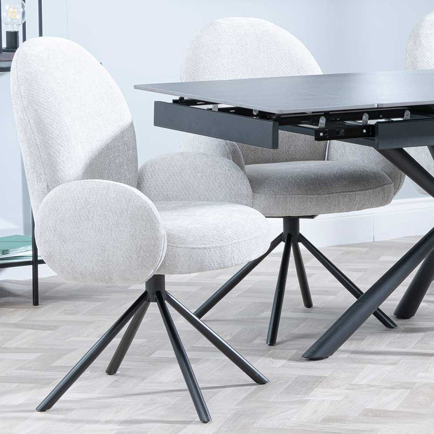 Hannah Black Ceramic Extending Dining Set - Altavista Fabric Swivel Dining Chair