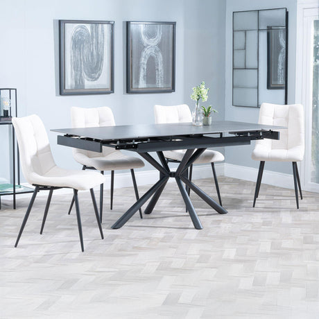 Hannah Black Ceramic Extending Dining Set - Bolzano Fabric Dining Chair