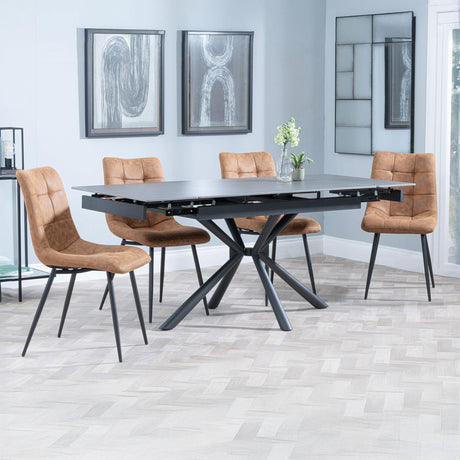 Hannah Black Ceramic Extending Dining Set - Bolzano Fabric Dining Chair