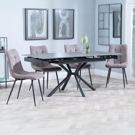 Hannah Black Ceramic Extending Dining Set - Bolzano Fabric Dining Chair