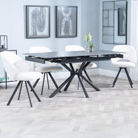 Hannah Black Ceramic Extending Dining Set - Burano Velvet Fabric Swivel Dining Chair