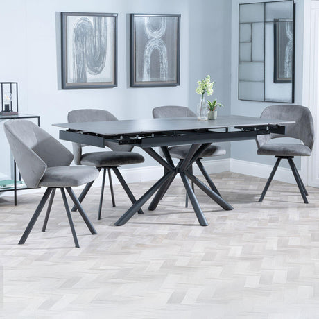 Hannah Black Ceramic Extending Dining Set - Burano Velvet Fabric Swivel Dining Chair