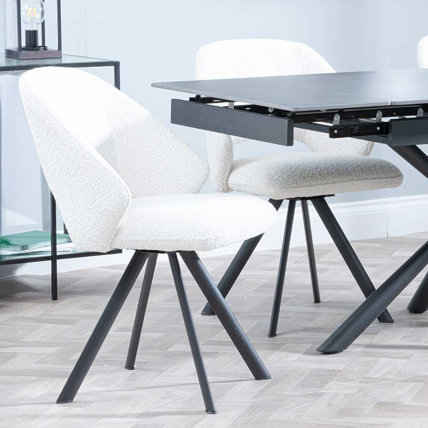 Hannah Black Ceramic Extending Dining Set - Burano Velvet Fabric Swivel Dining Chair
