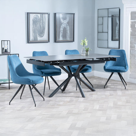 Hannah Black Ceramic Extending Dining Set - Diana Velvet Fabric Swivel Dining Chair