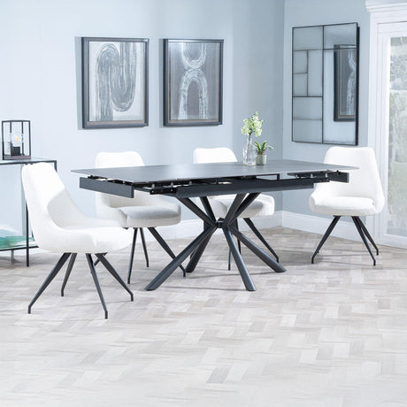 Hannah Black Ceramic Extending Dining Set - Diana Velvet Fabric Swivel Dining Chair