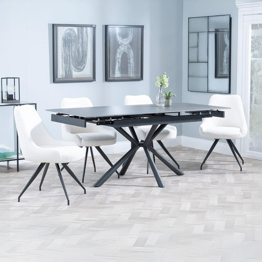 Hannah Black Ceramic Extending Dining Set - Diana Velvet Fabric Swivel Dining Chair