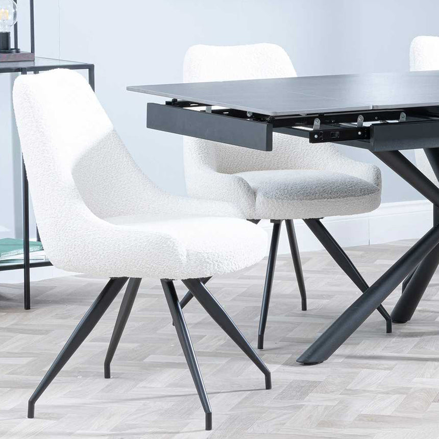 Hannah Black Ceramic Extending Dining Set - Diana Velvet Fabric Swivel Dining Chair