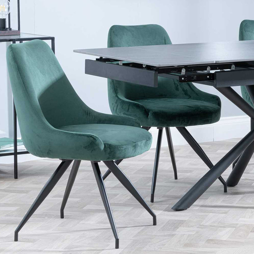Hannah Black Ceramic Extending Dining Set - Diana Velvet Fabric Swivel Dining Chair
