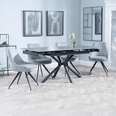 Hannah Black Ceramic Extending Dining Set - Diana Velvet Fabric Swivel Dining Chair